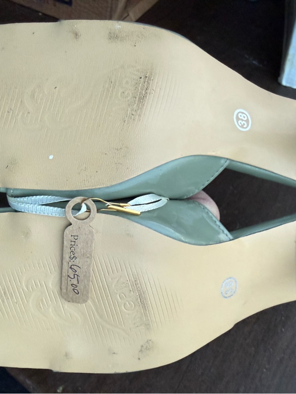Fashion Women's Mint Green Patent Slide Sandals - Picture 4 of 5